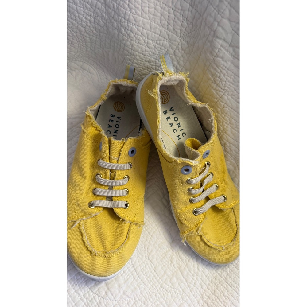 Vionic Beach Pismo Yellow Canvas Lace Up Sneakers Casual Comfort Women's Shoes - Picture 3 of 9